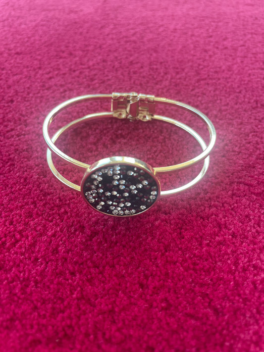 Bracelet Rigide Doré avec Strass Noirs et Blancs