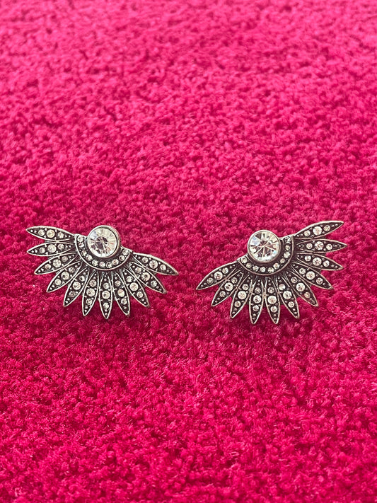 Boucles d’Oreilles Éventail en Argent avec Strass