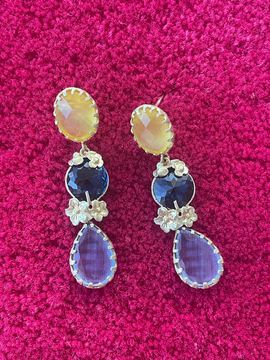 Boucles d’Oreilles Pendantes avec Pierres Colorées