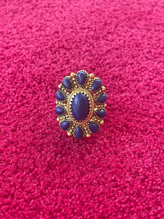 Bague Style Vintage avec Cabochons Bleus